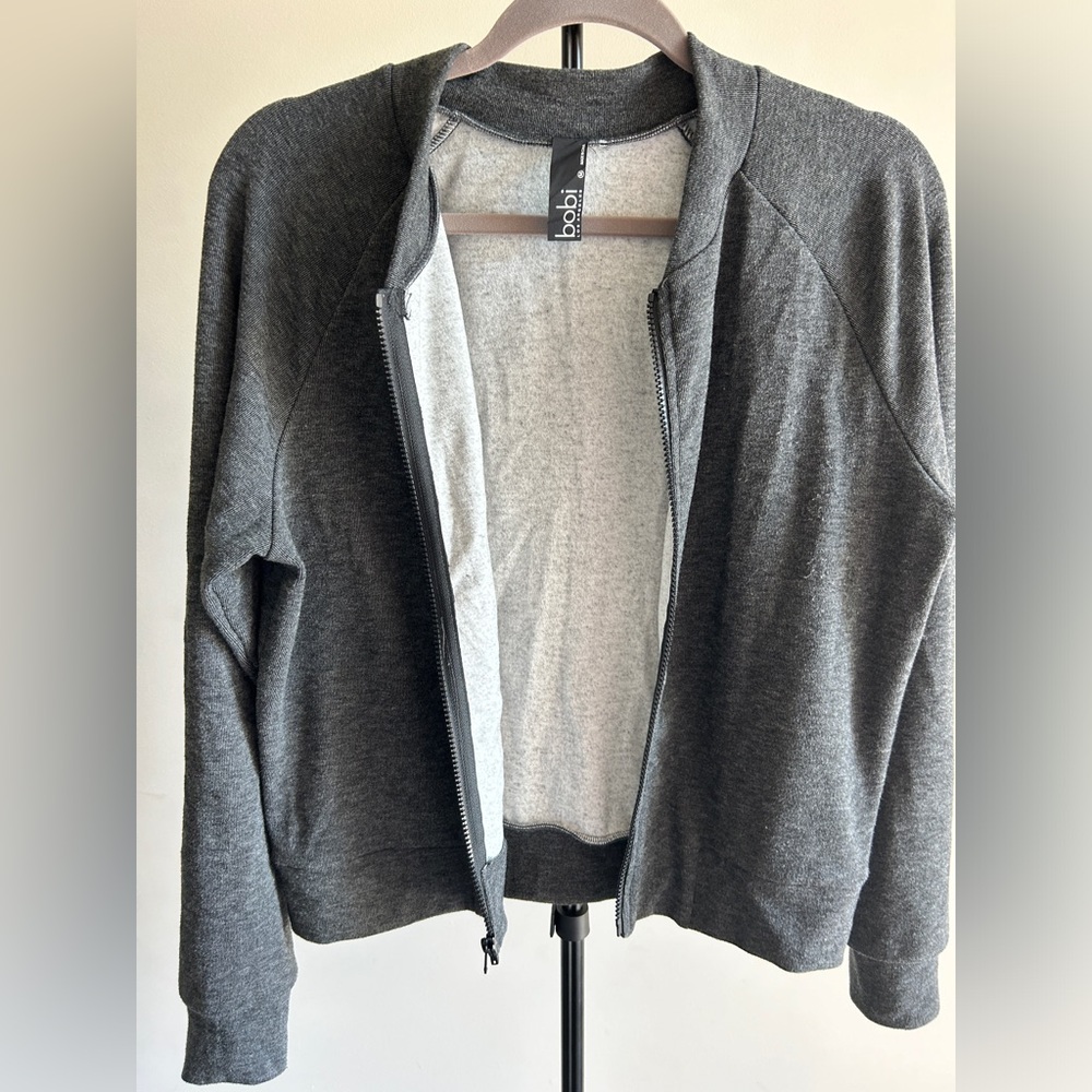 Bobi Grey Bomber Zip-up with Soft Fleece Lining | Size Medium